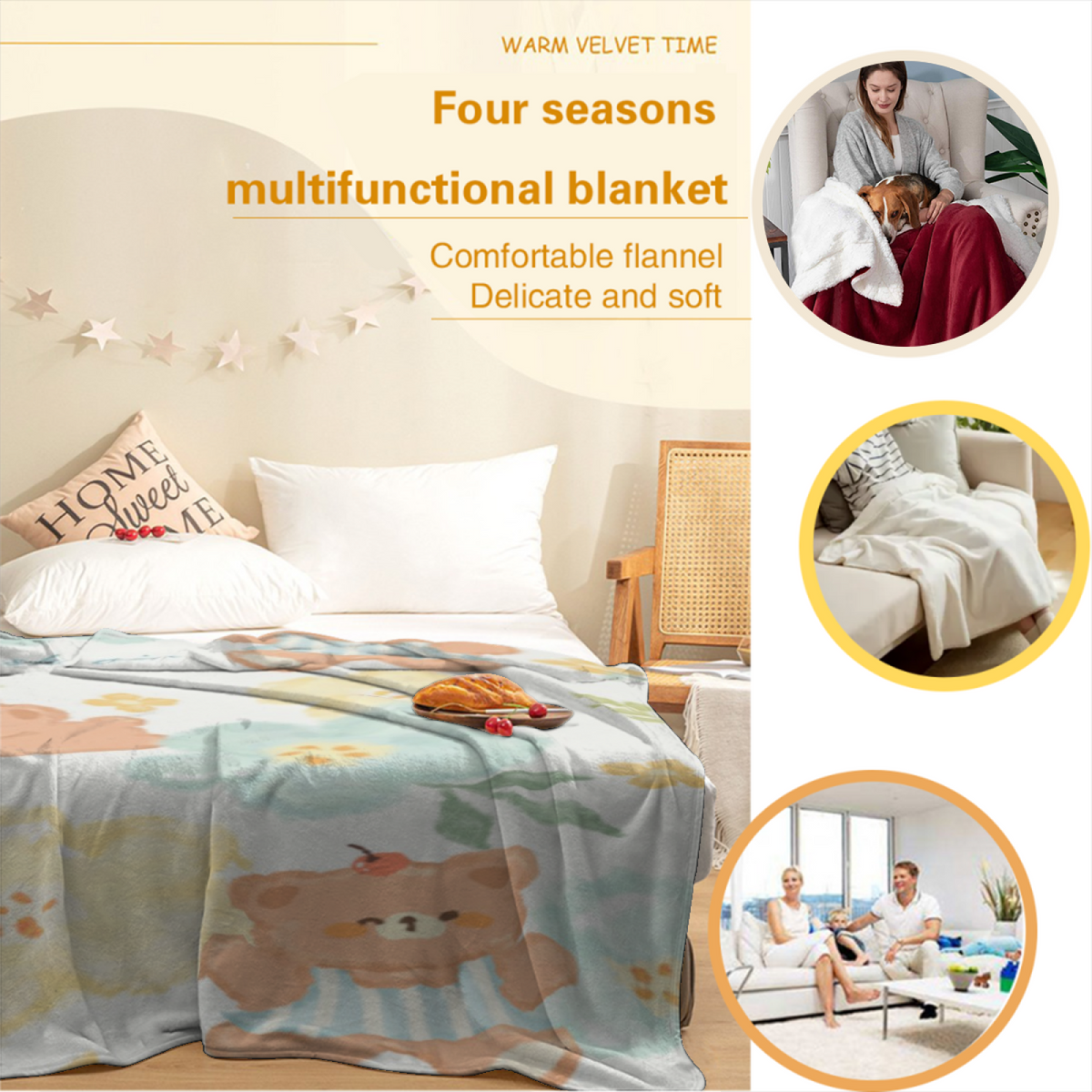 Copper Wander Creamy Ivory Modern Art Flannel Throw Blanket