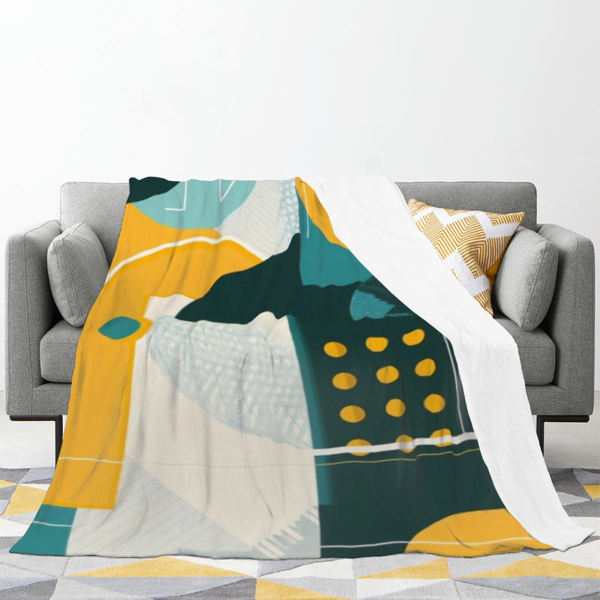 Saffron Echo Soft Neutral Art Plush Flannel Throw