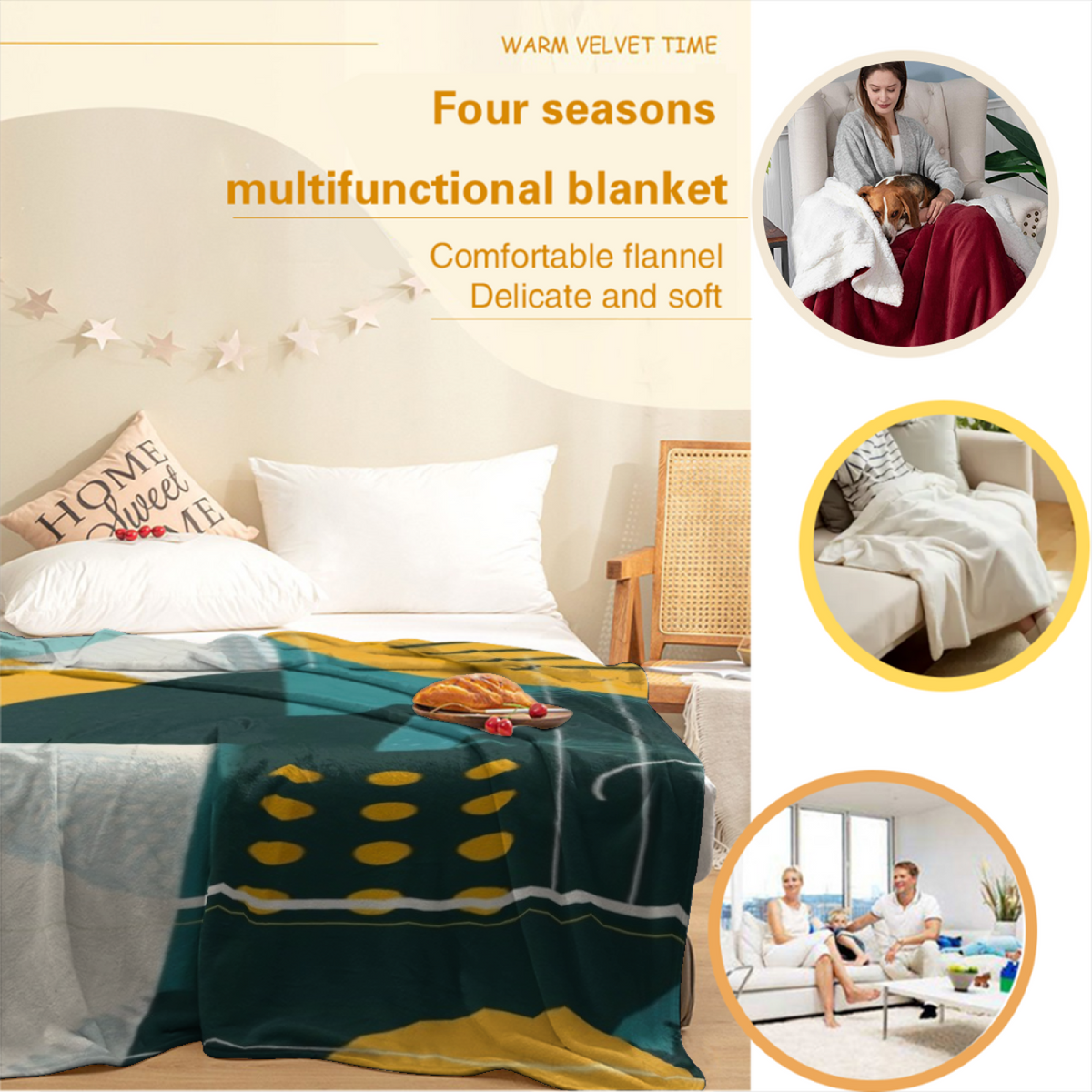 Saffron Echo Soft Neutral Art Plush Flannel Throw