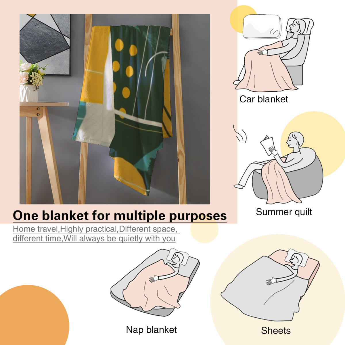 Saffron Echo Soft Neutral Art Plush Flannel Throw