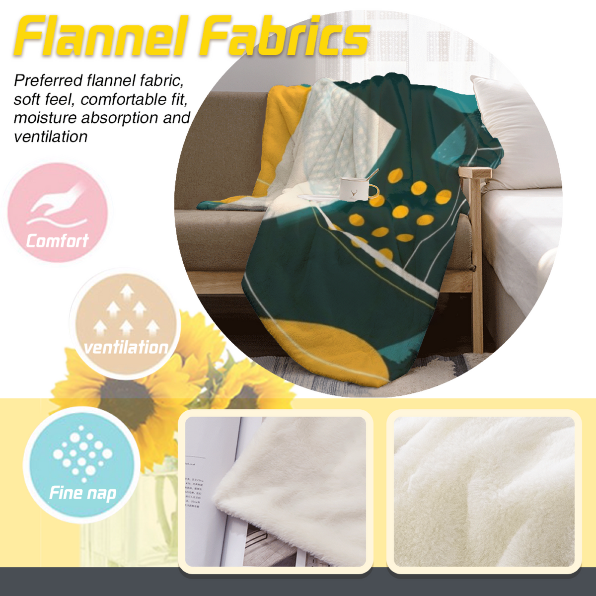 Saffron Echo Soft Neutral Art Plush Flannel Throw