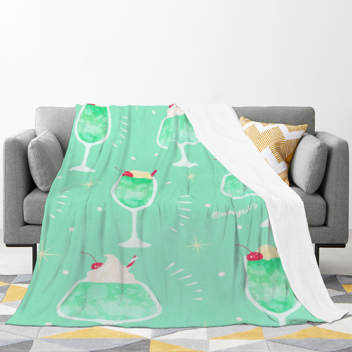 Ember Mosaic Soft Sage Art Decorative Flannel Blanket