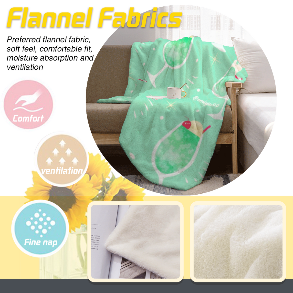 Ember Mosaic Soft Sage Art Decorative Flannel Blanket