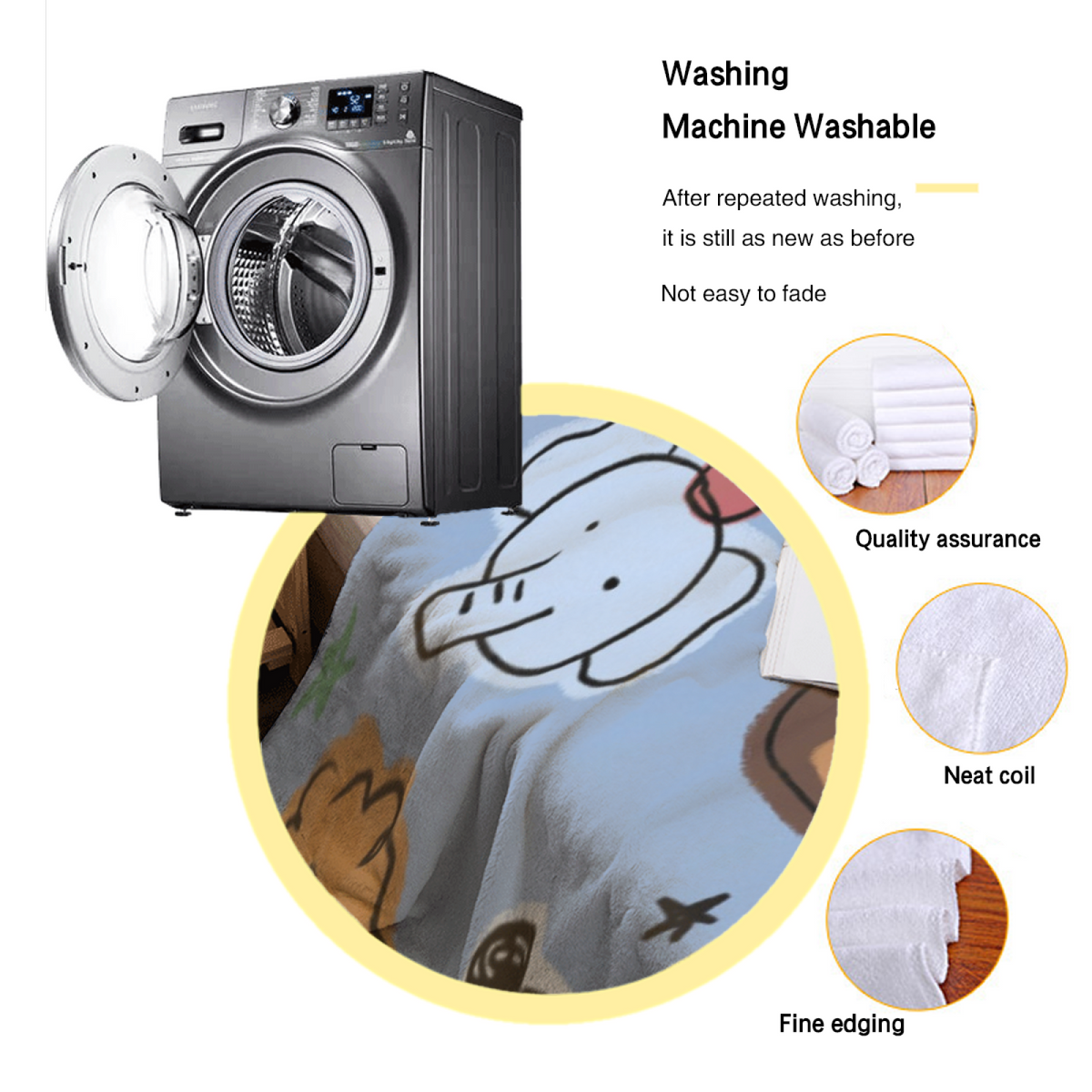 Sky Blue Cute Animal Doodle Soft Flannel Blanket