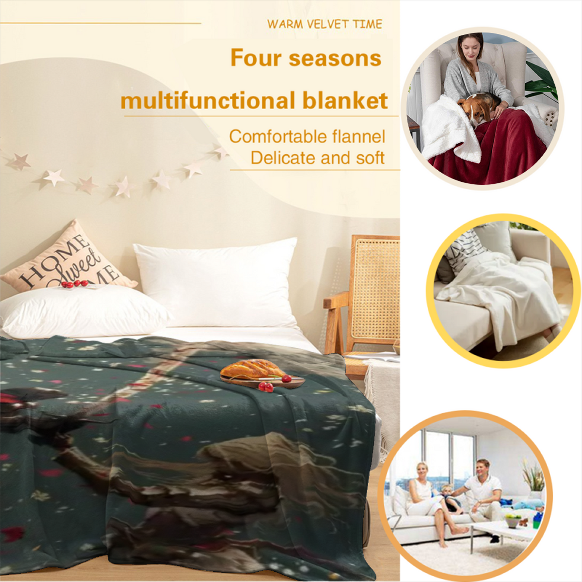 Eclectic Design Evergreen Wander Warm Coral Cozy Flannel Bed Blanket
