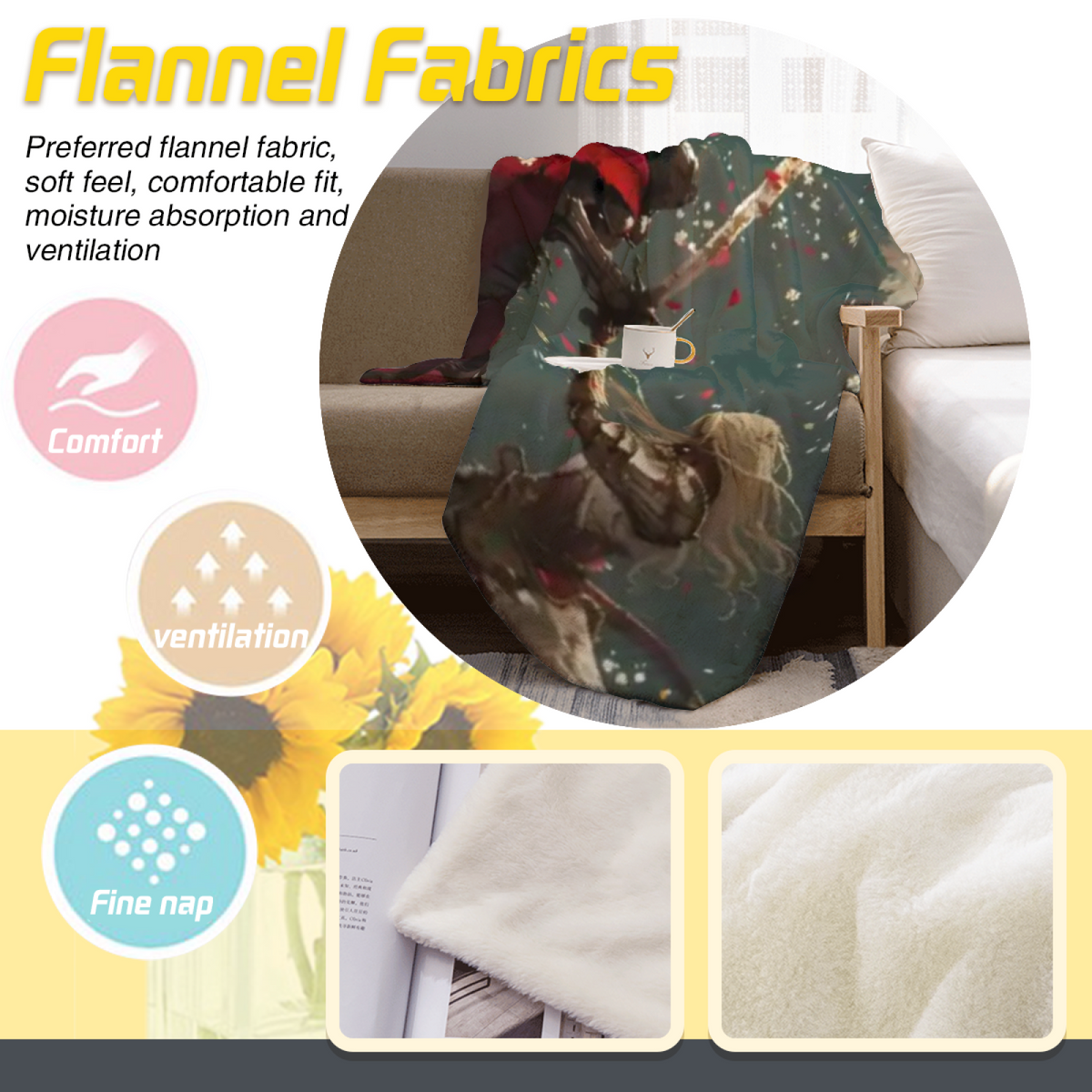 Eclectic Design Evergreen Wander Warm Coral Cozy Flannel Bed Blanket