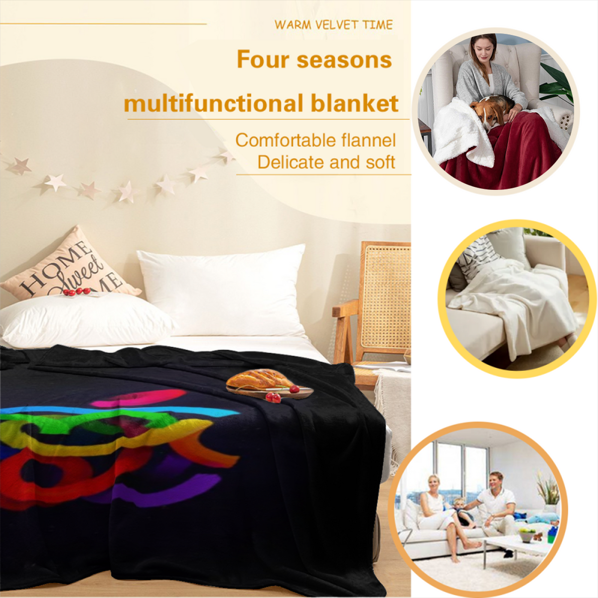 Sunwashed Mosaic Inspired Cozy Flannel Bed Blanket ¨C Earthy Neutral Palette
