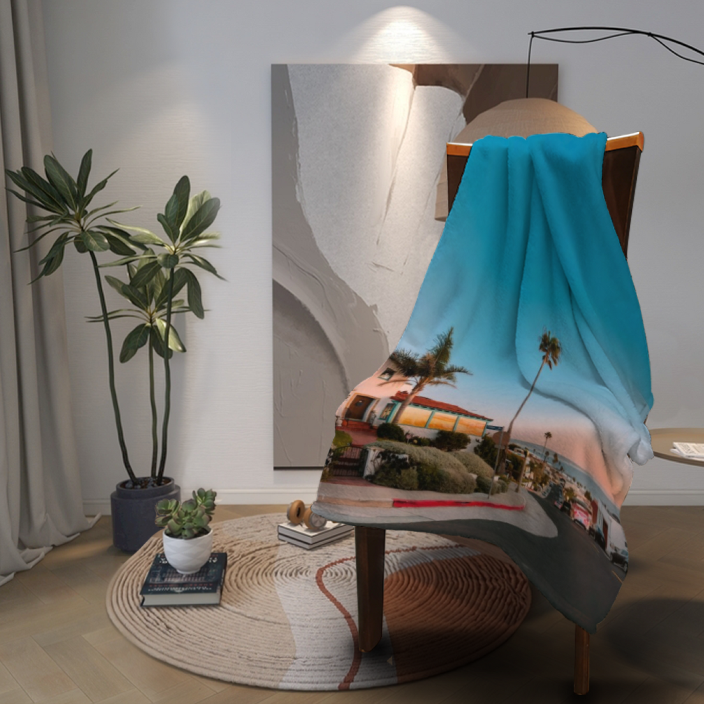 Coastal California Street Flannel Throw Blanket ¨C Palm Trees and Ocean View