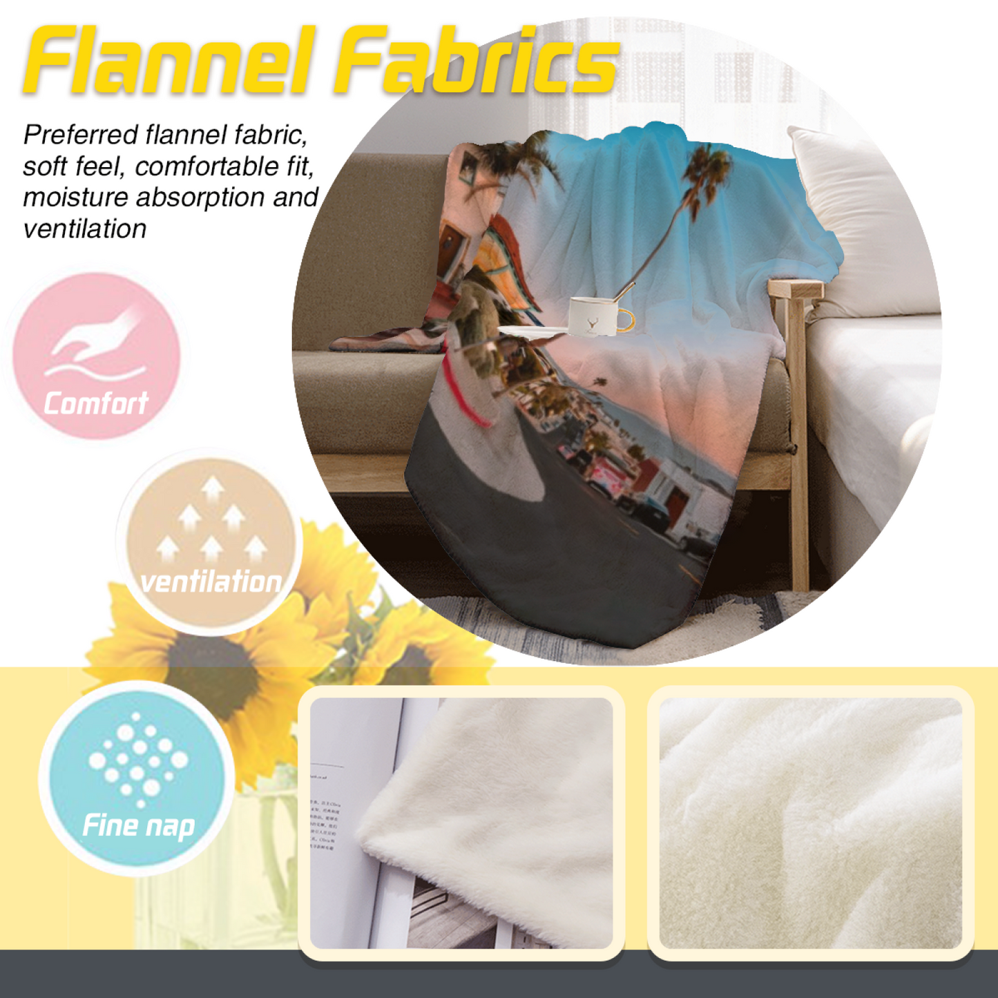 Coastal California Street Flannel Throw Blanket ¨C Palm Trees and Ocean View