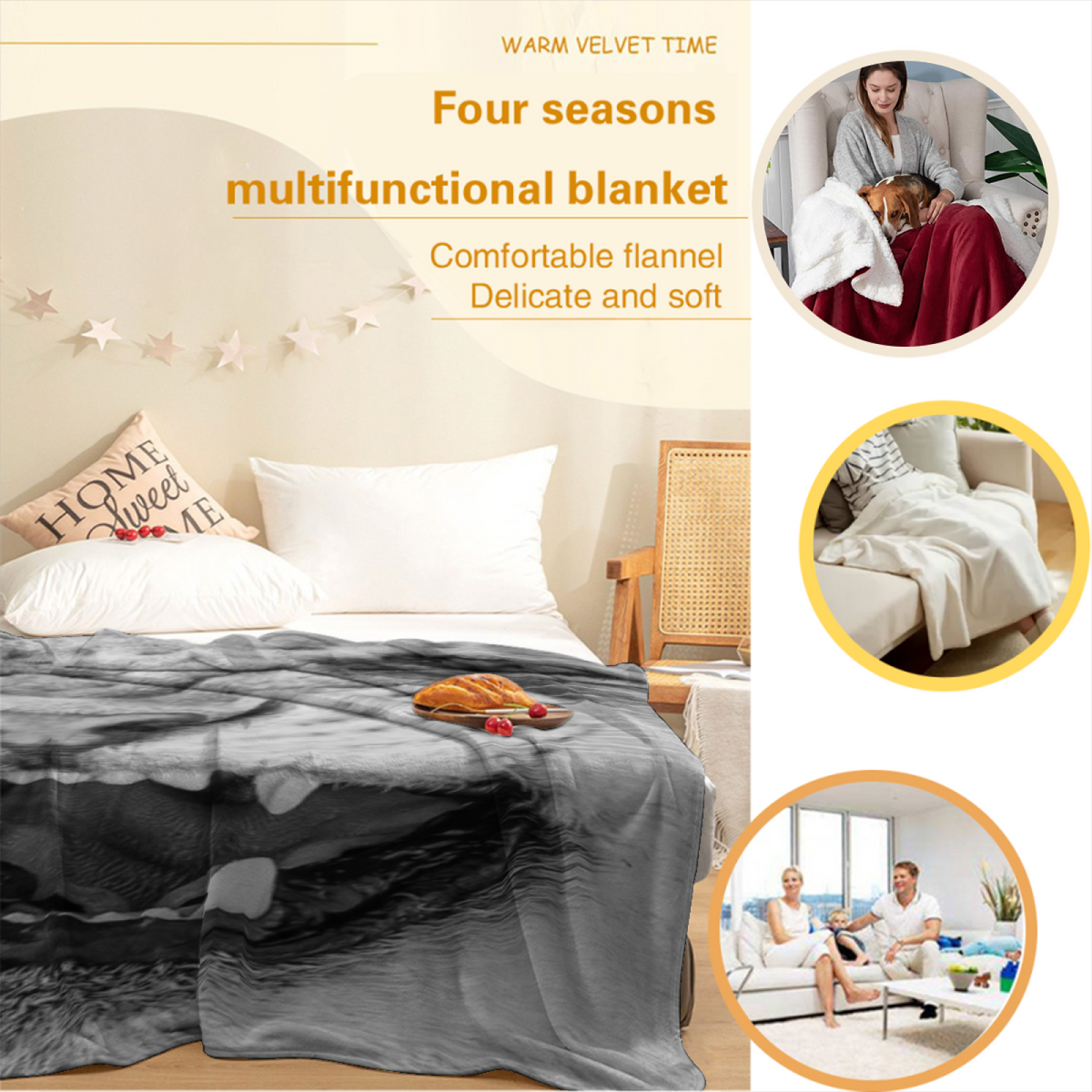 Soft Neutral Blush Whimsy Cozy Flannel Bed Blanket