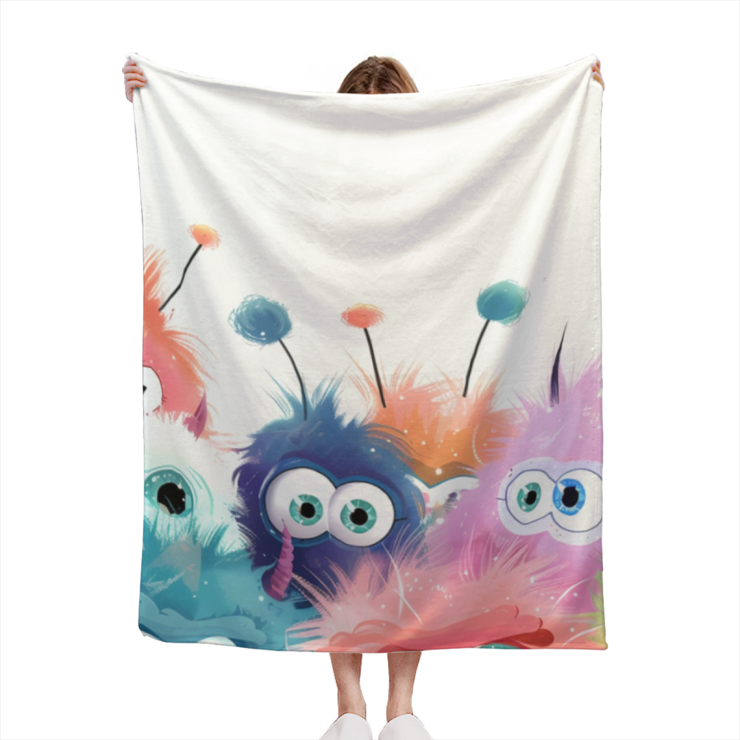 Cute Colorful Monster Flannel Throw Blanket ¨C Pastel Cartoon Character Pattern