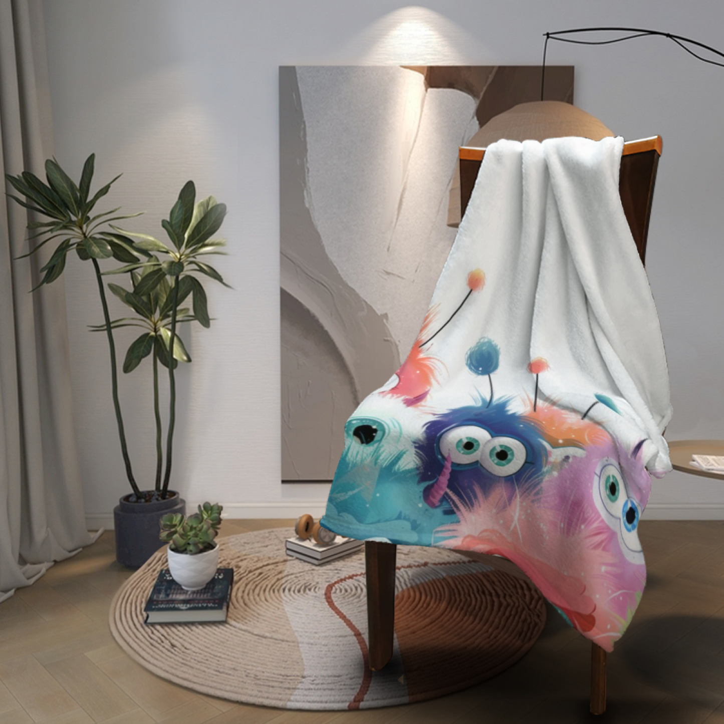 Cute Colorful Monster Flannel Throw Blanket ¨C Pastel Cartoon Character Pattern
