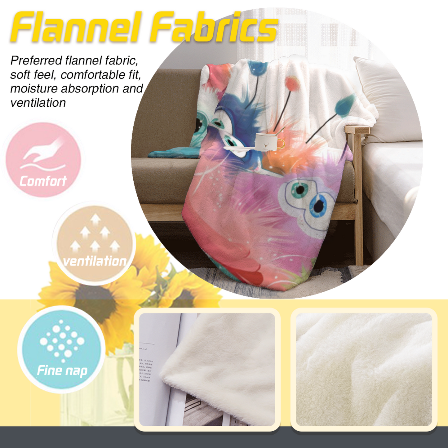 Cute Colorful Monster Flannel Throw Blanket ¨C Pastel Cartoon Character Pattern