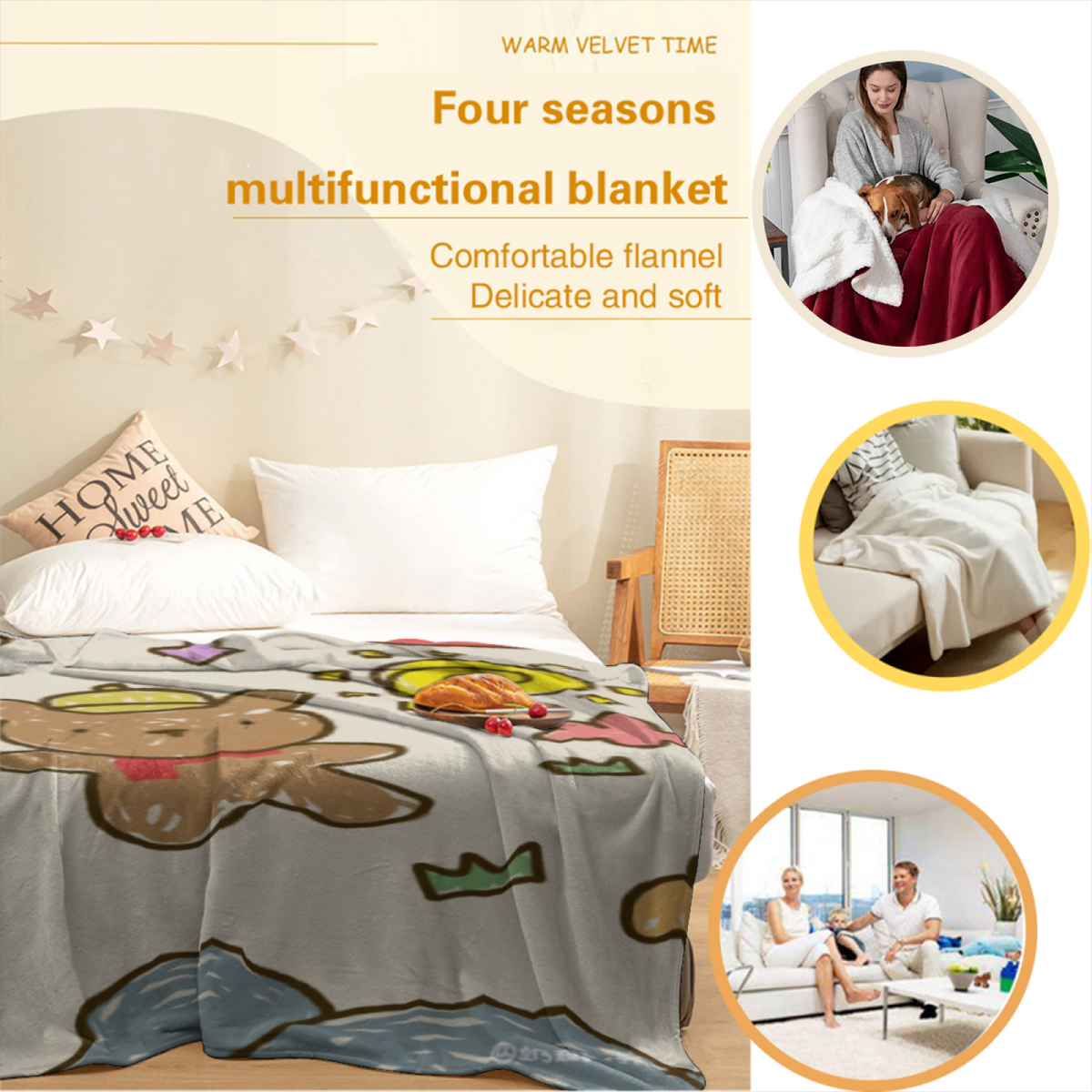 Ember Charm Soft Neutral Retro Soft Flannel Blanket