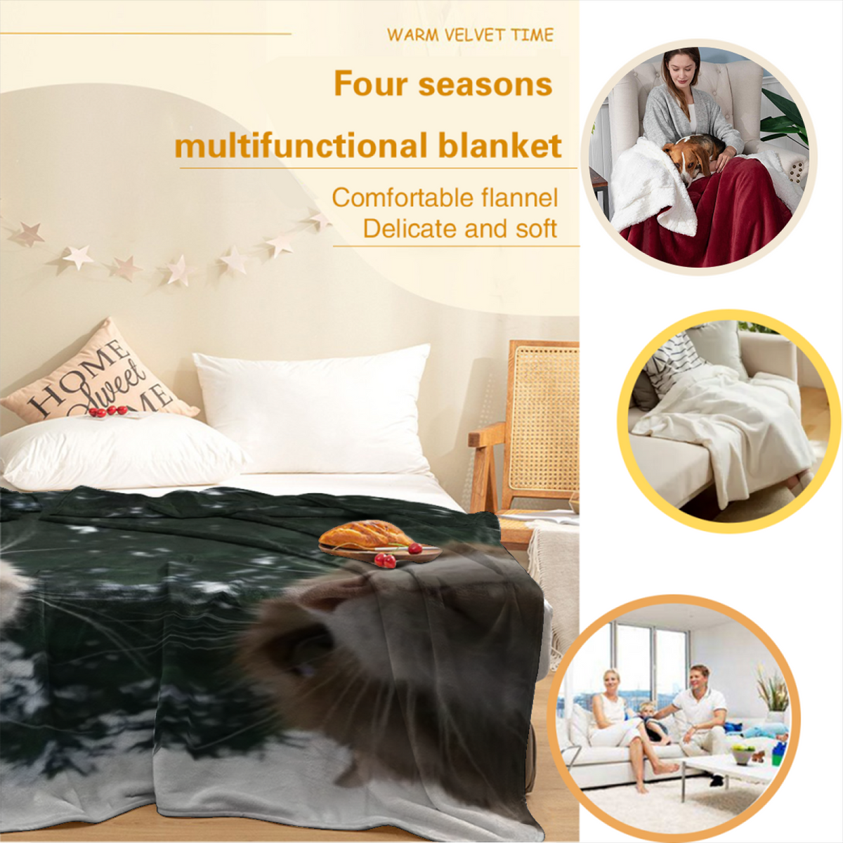 Pastel Multicolor Whimsical Decor Plush Flannel Throw ¨C Rustic Vista Edition
