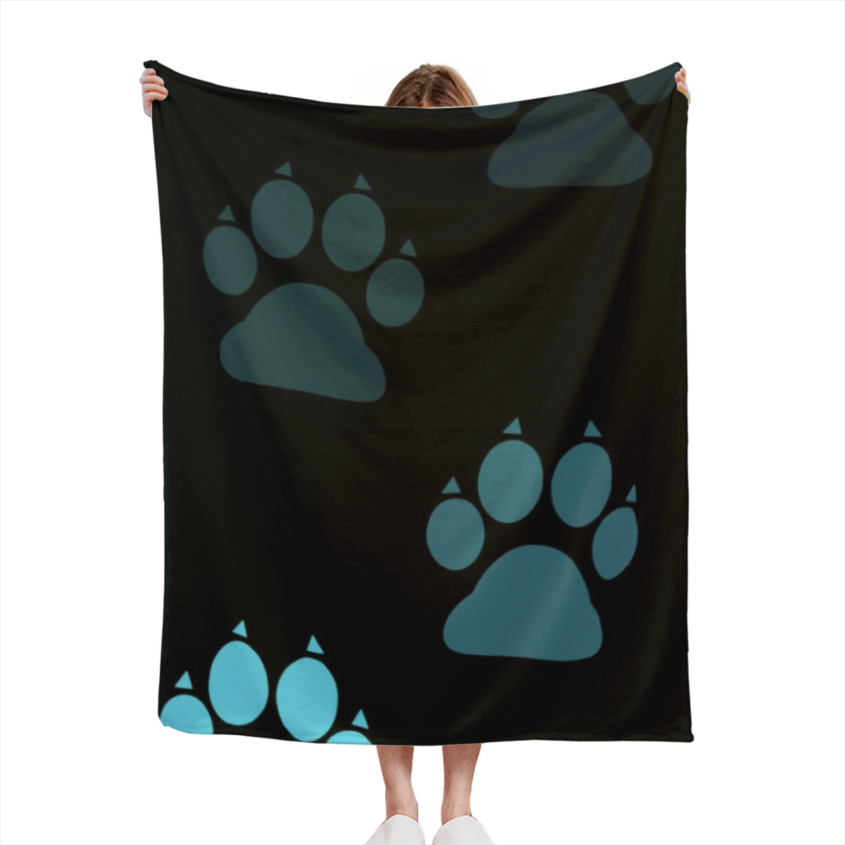 Teal Paw Print Lightweight Flannel Throw