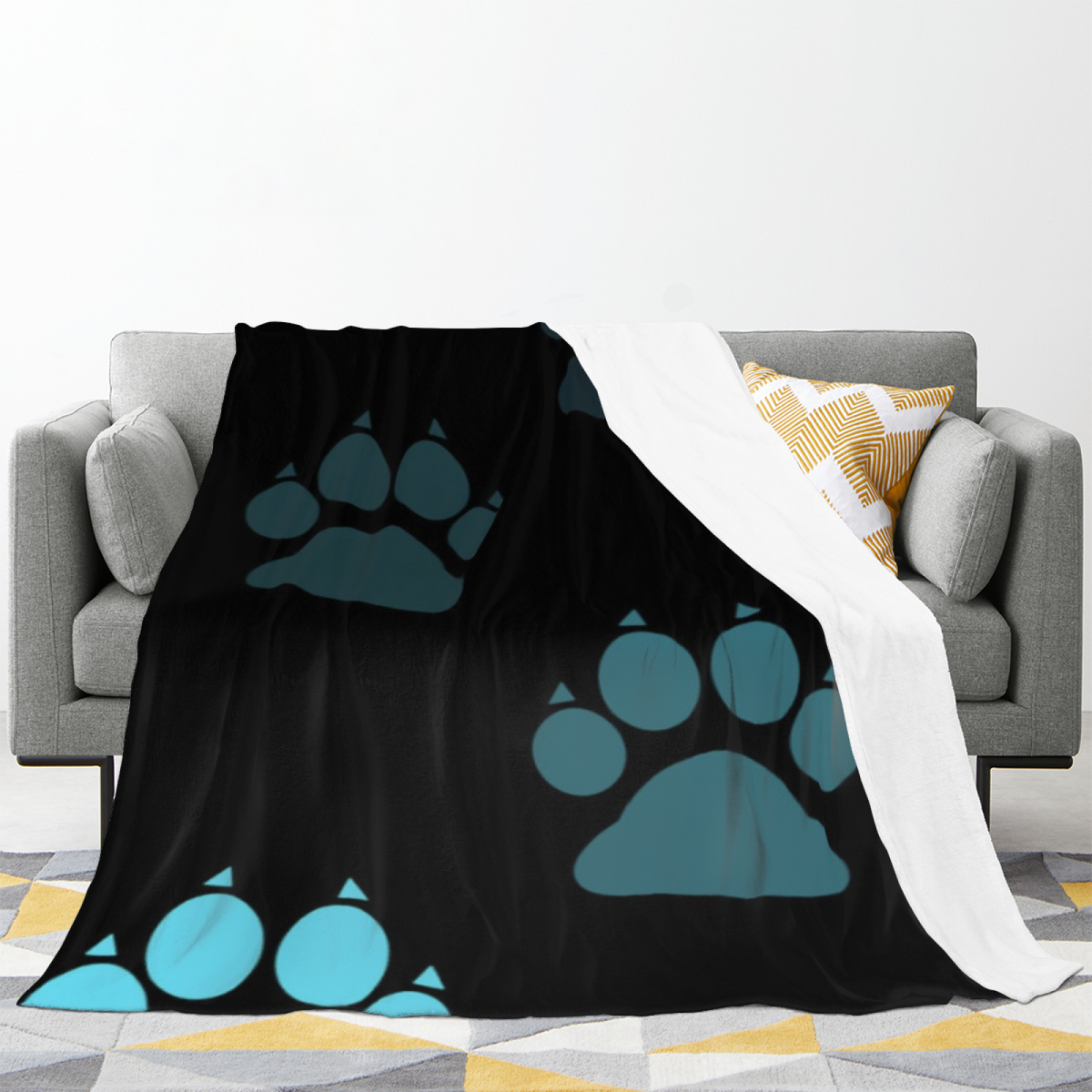 Teal Paw Print Lightweight Flannel Throw