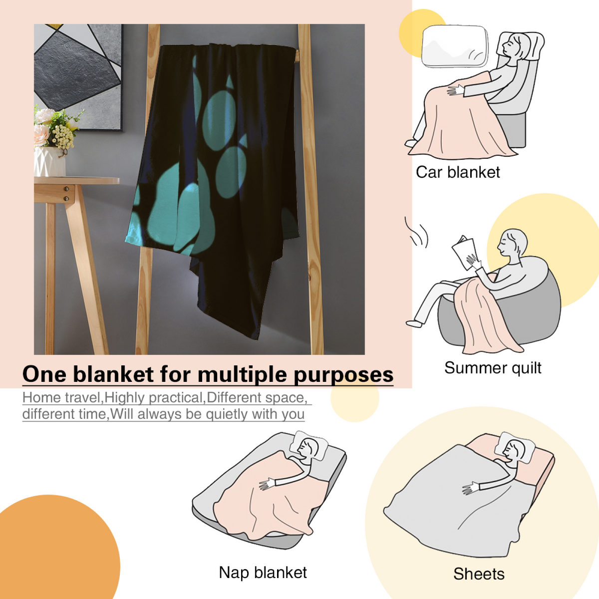 Teal Paw Print Lightweight Flannel Throw