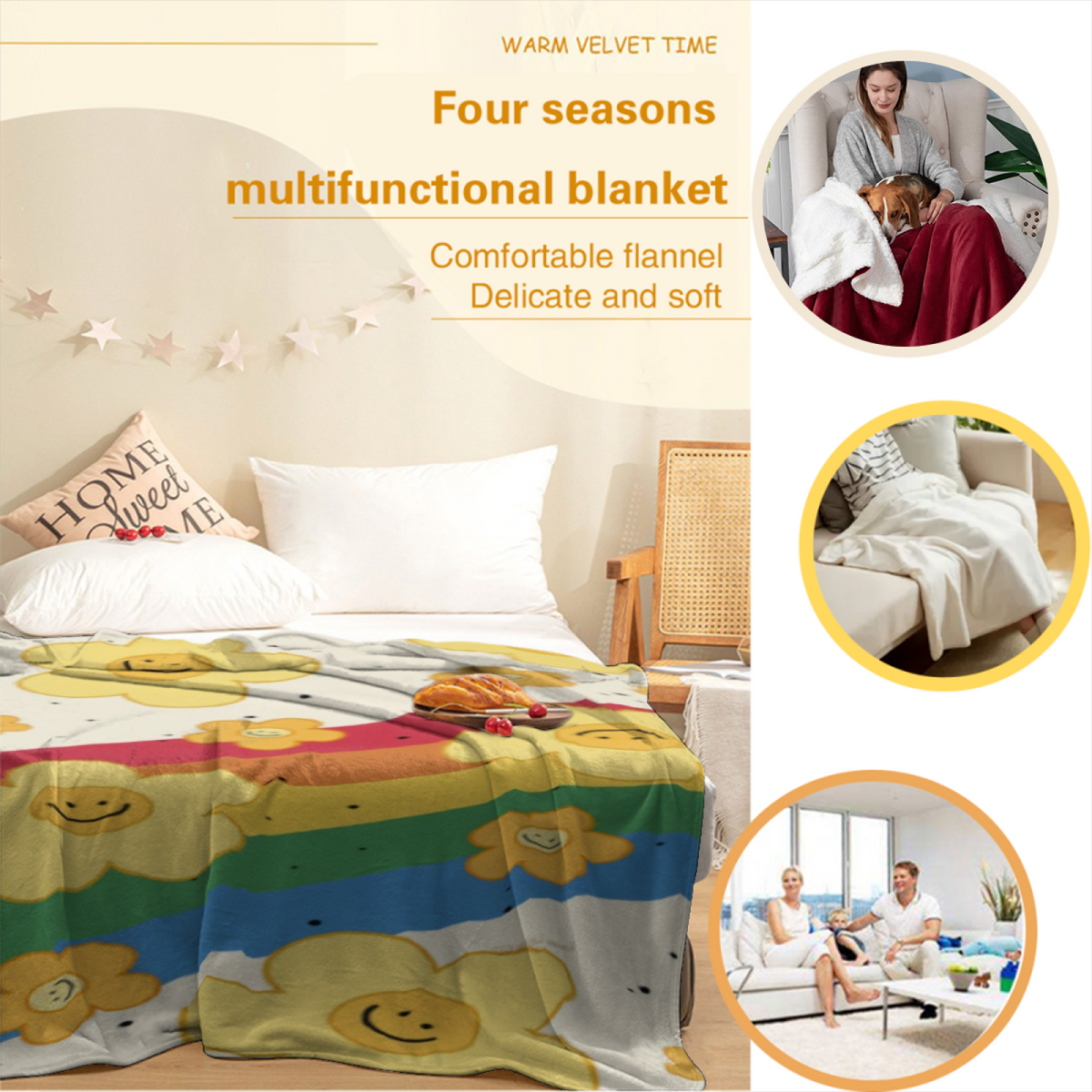 Statement Soft Neutral Golden Odyssey Plush Flannel Throw
