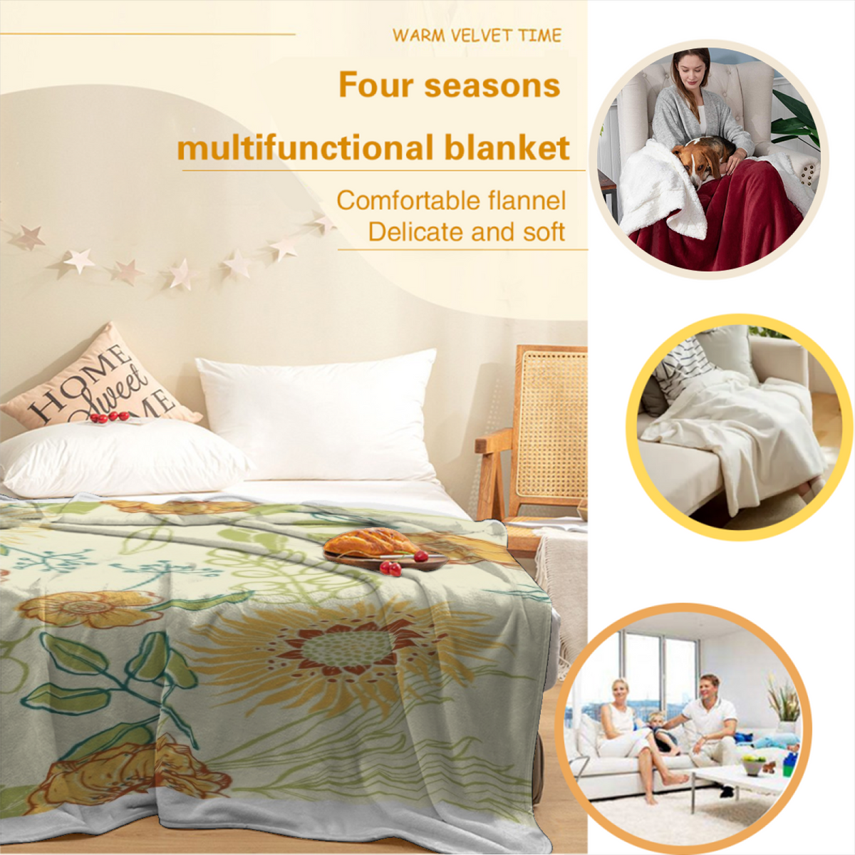 Dewdrop Vista Home Accent Soft Flannel Blanket ¨C Pastel Multicolor