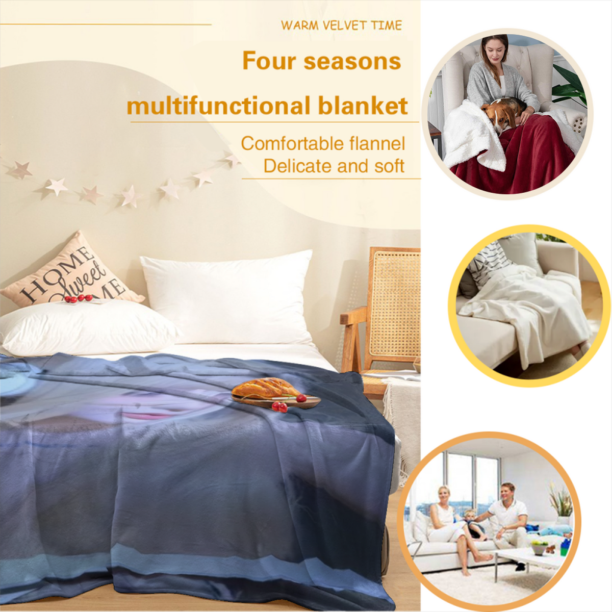 Pastel Multicolor Whimsical Decor All-Season Flannel Blanket ¨C Breezy Hearth Edition