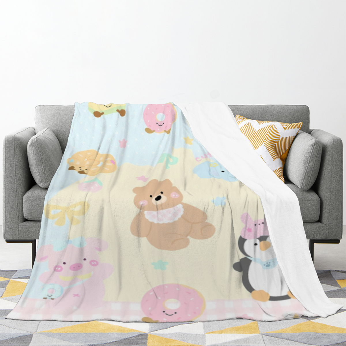 Hazy Picnic Inspired Flannel Sofa Throw ¨C Creamy Ivory Palette