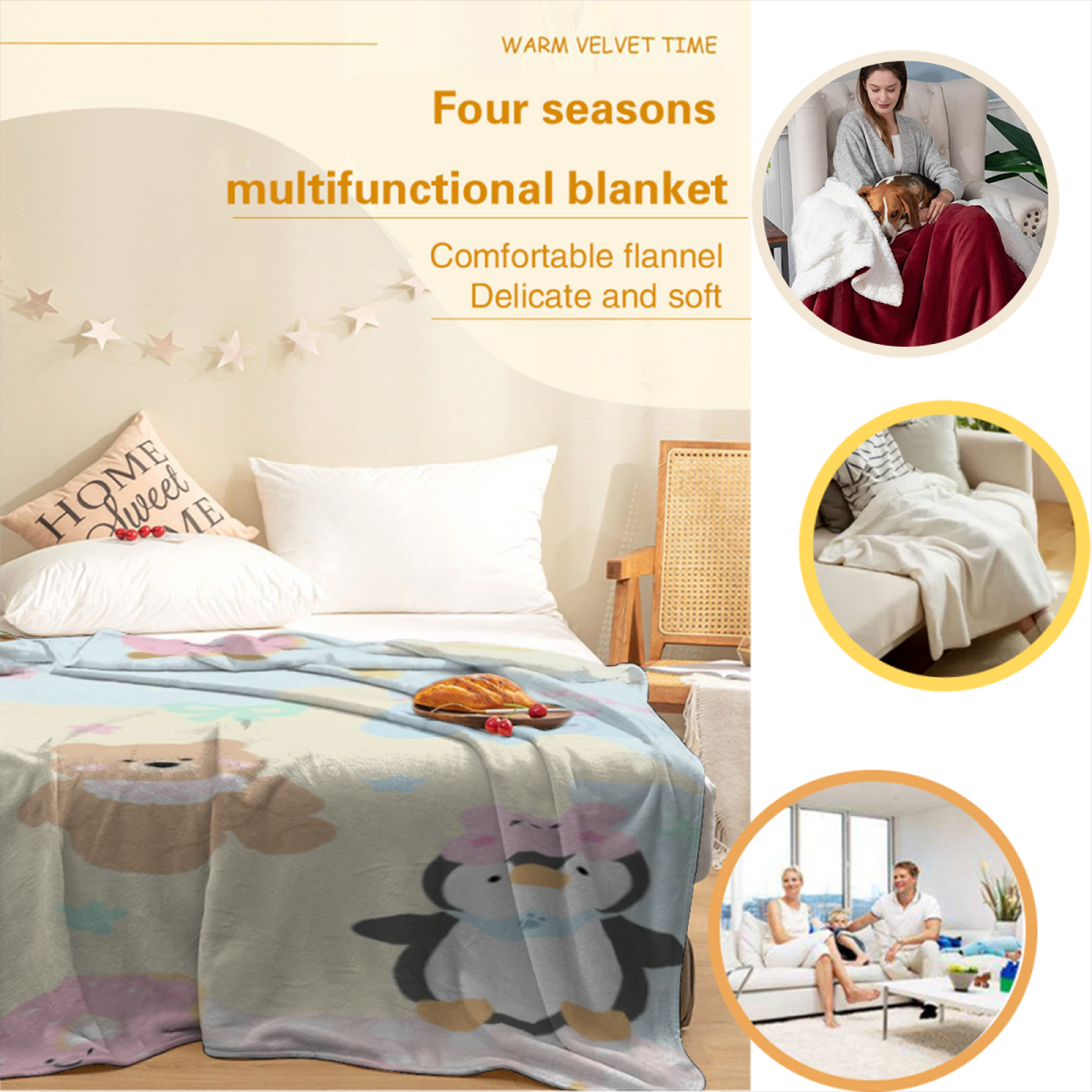 Hazy Picnic Inspired Flannel Sofa Throw ¨C Creamy Ivory Palette