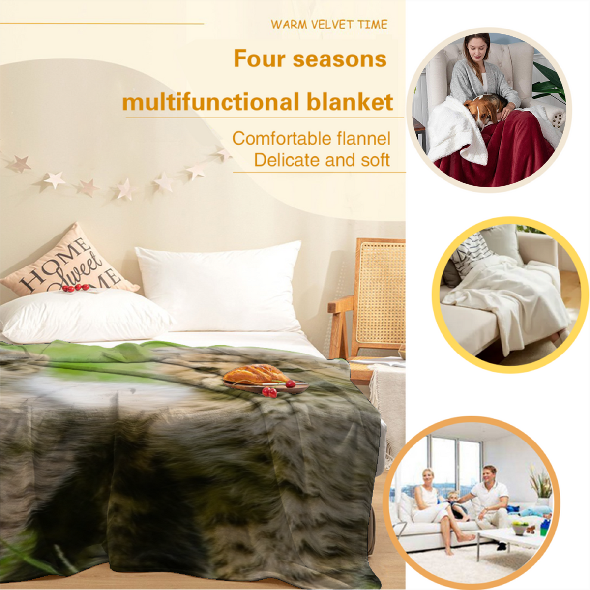 Earthy Neutral Tangerine Flora Soft Flannel Blanket ¨C Contemporary Pattern