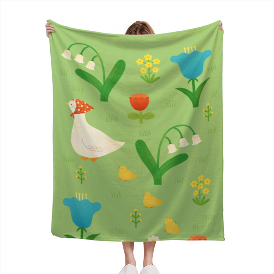 Mossy Orchard Pale Sage Modern Art Flannel Throw Blanket