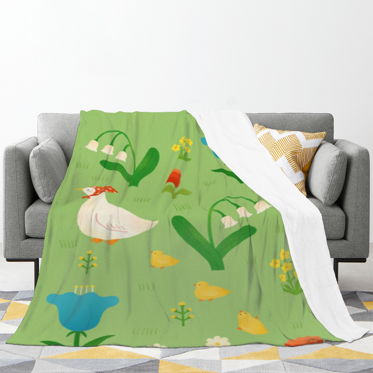 Mossy Orchard Pale Sage Modern Art Flannel Throw Blanket