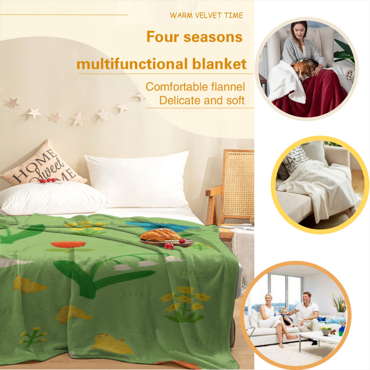 Mossy Orchard Pale Sage Modern Art Flannel Throw Blanket