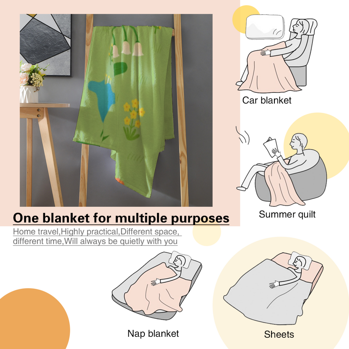 Mossy Orchard Pale Sage Modern Art Flannel Throw Blanket