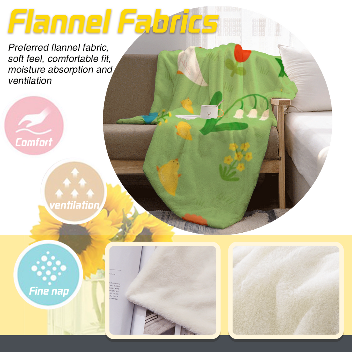 Mossy Orchard Pale Sage Modern Art Flannel Throw Blanket