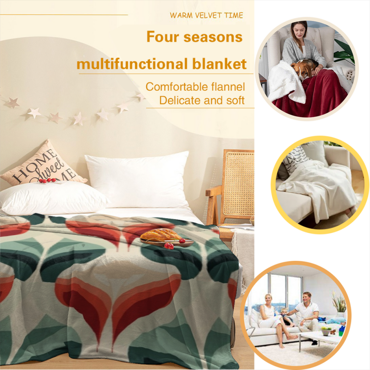 Pastel Multicolor Whimsical Decor All-Season Flannel Blanket ¨C Twilight Orchard Edition