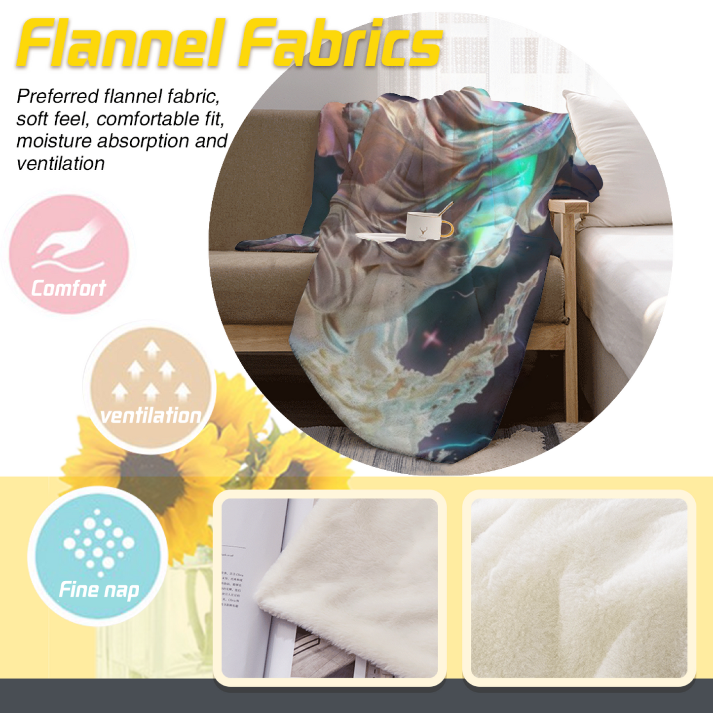 Futuristic Marble Warrior Flannel Throw Blanket ¨C Neon Fantasy Digital Art