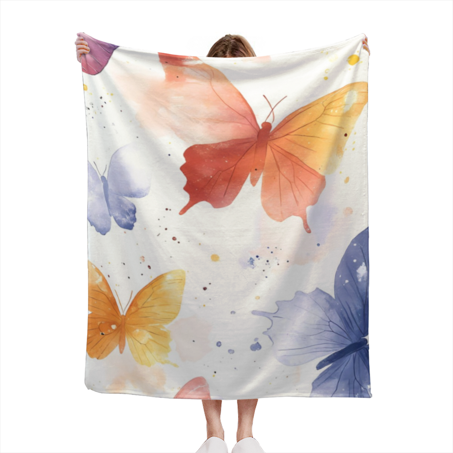 Blue Butterfly Flannel Throw Blanket ¨C Artistic Watercolor Nature Print
