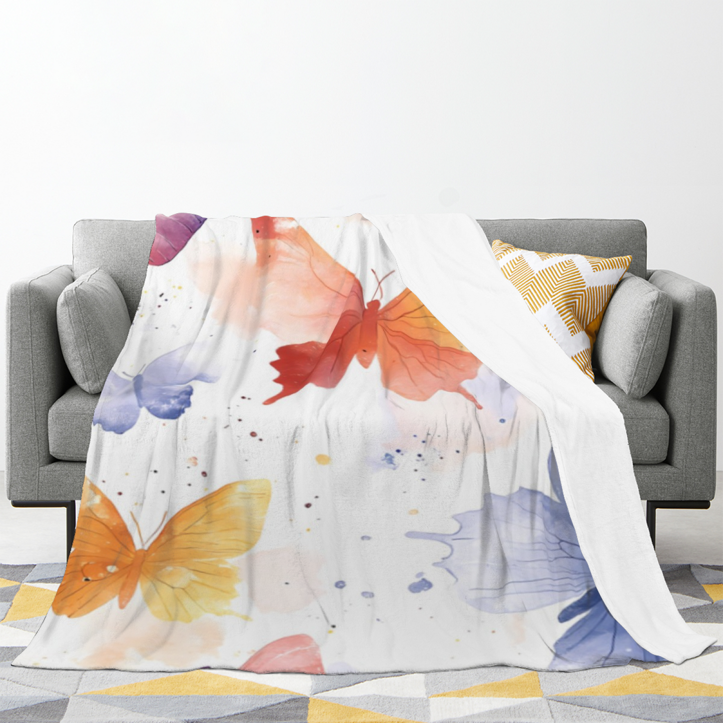 Blue Butterfly Flannel Throw Blanket ¨C Artistic Watercolor Nature Print
