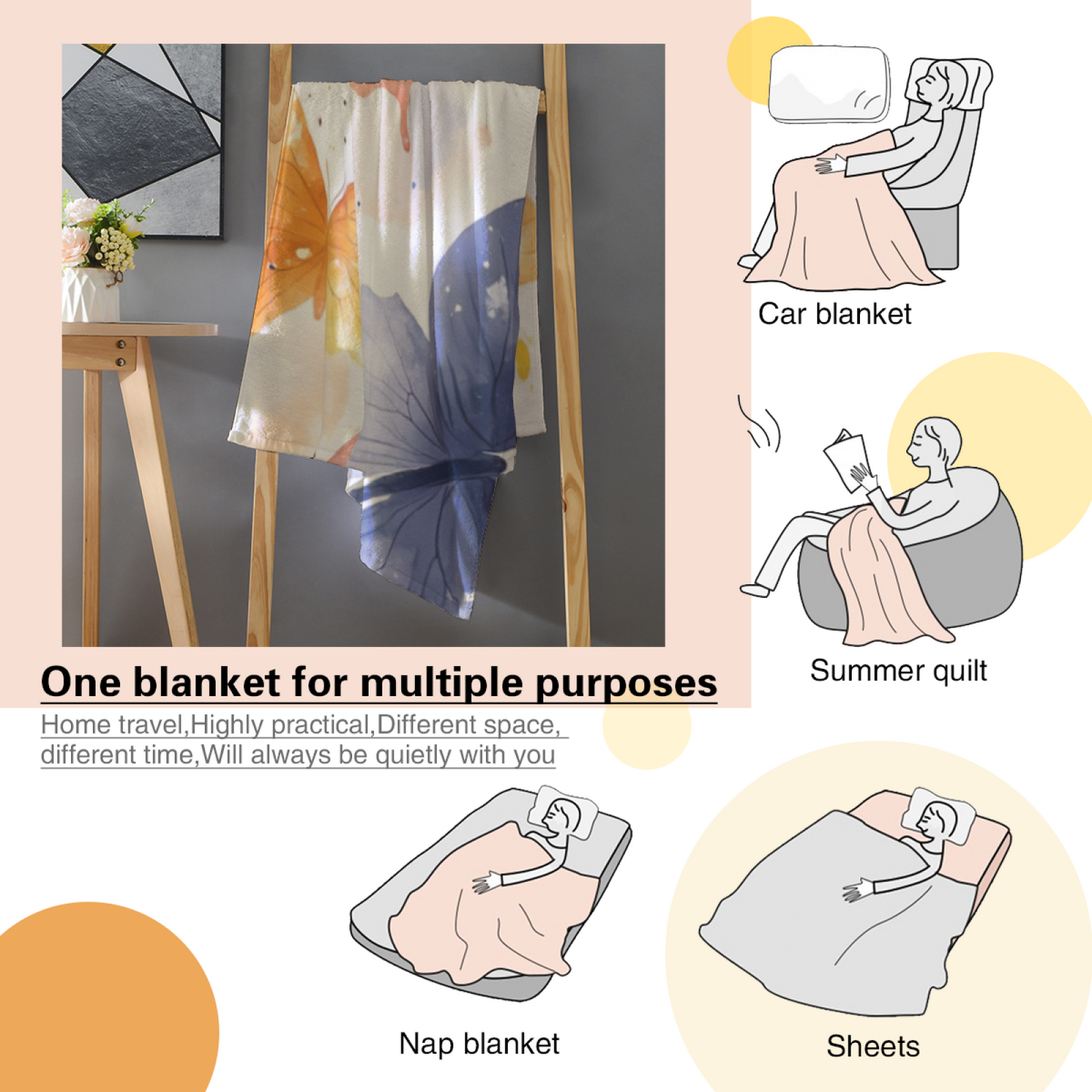Blue Butterfly Flannel Throw Blanket ¨C Artistic Watercolor Nature Print