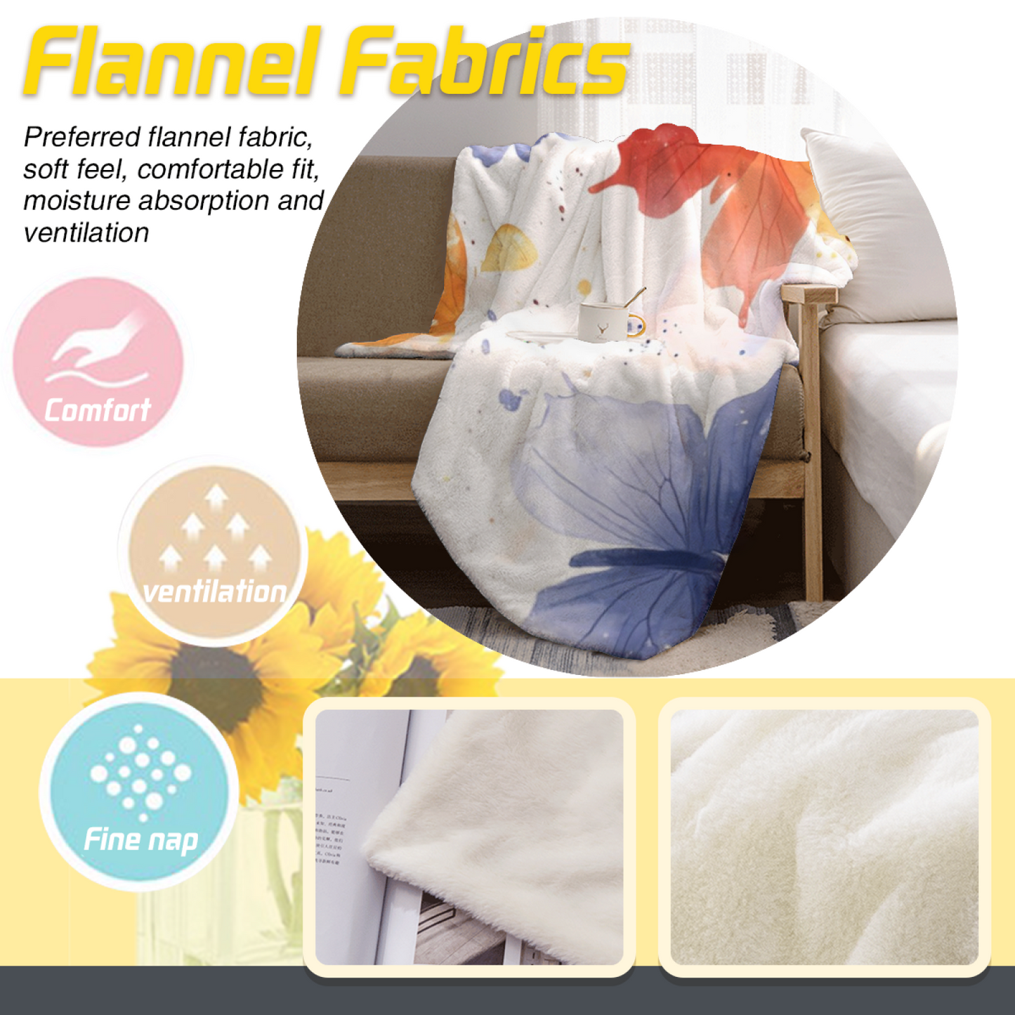 Blue Butterfly Flannel Throw Blanket ¨C Artistic Watercolor Nature Print
