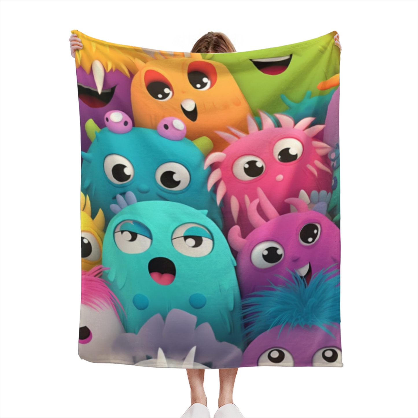 Cute Colorful Monster Flannel Throw Blanket ¨C Playful Cartoon Character Pattern