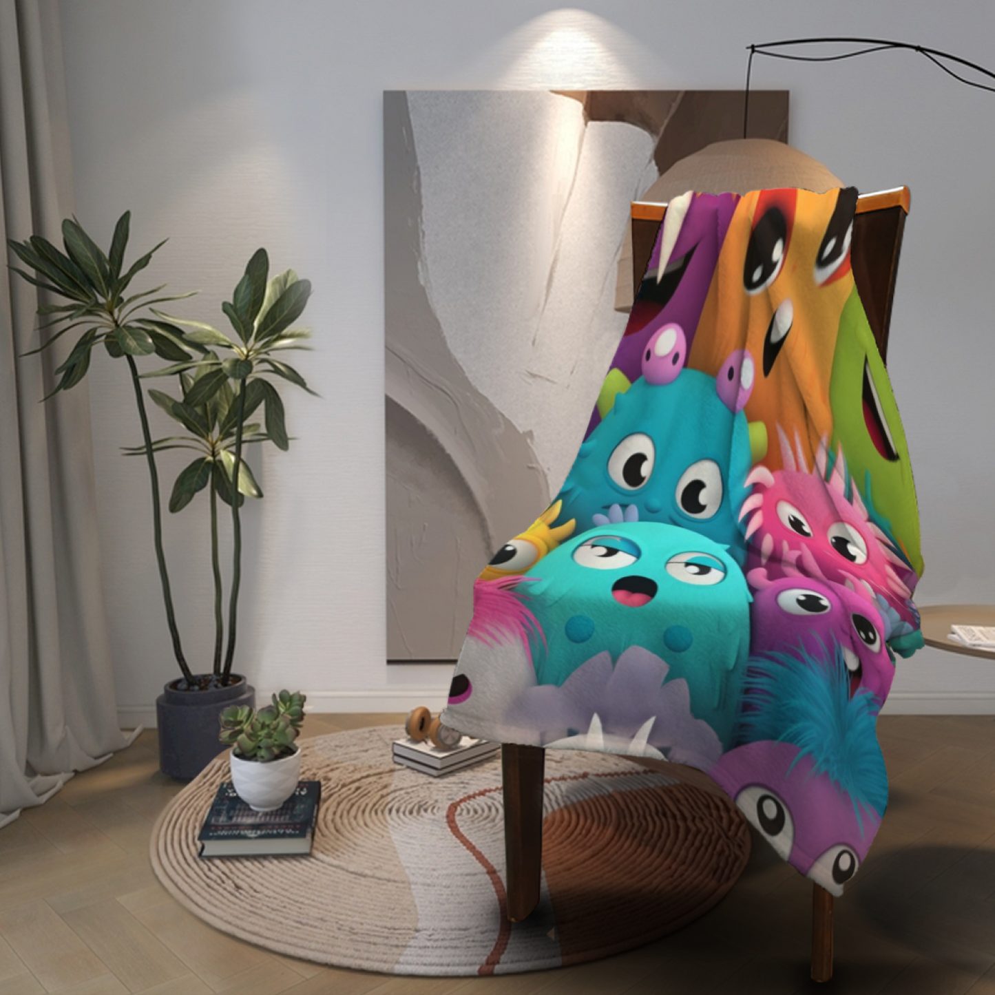 Cute Colorful Monster Flannel Throw Blanket ¨C Playful Cartoon Character Pattern