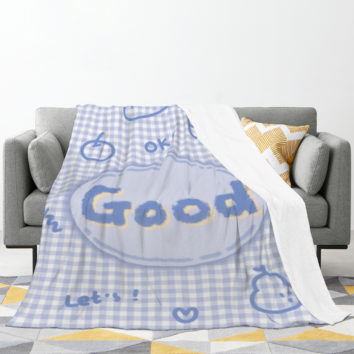 Azure Charm Ivory Art Plush Flannel Throw