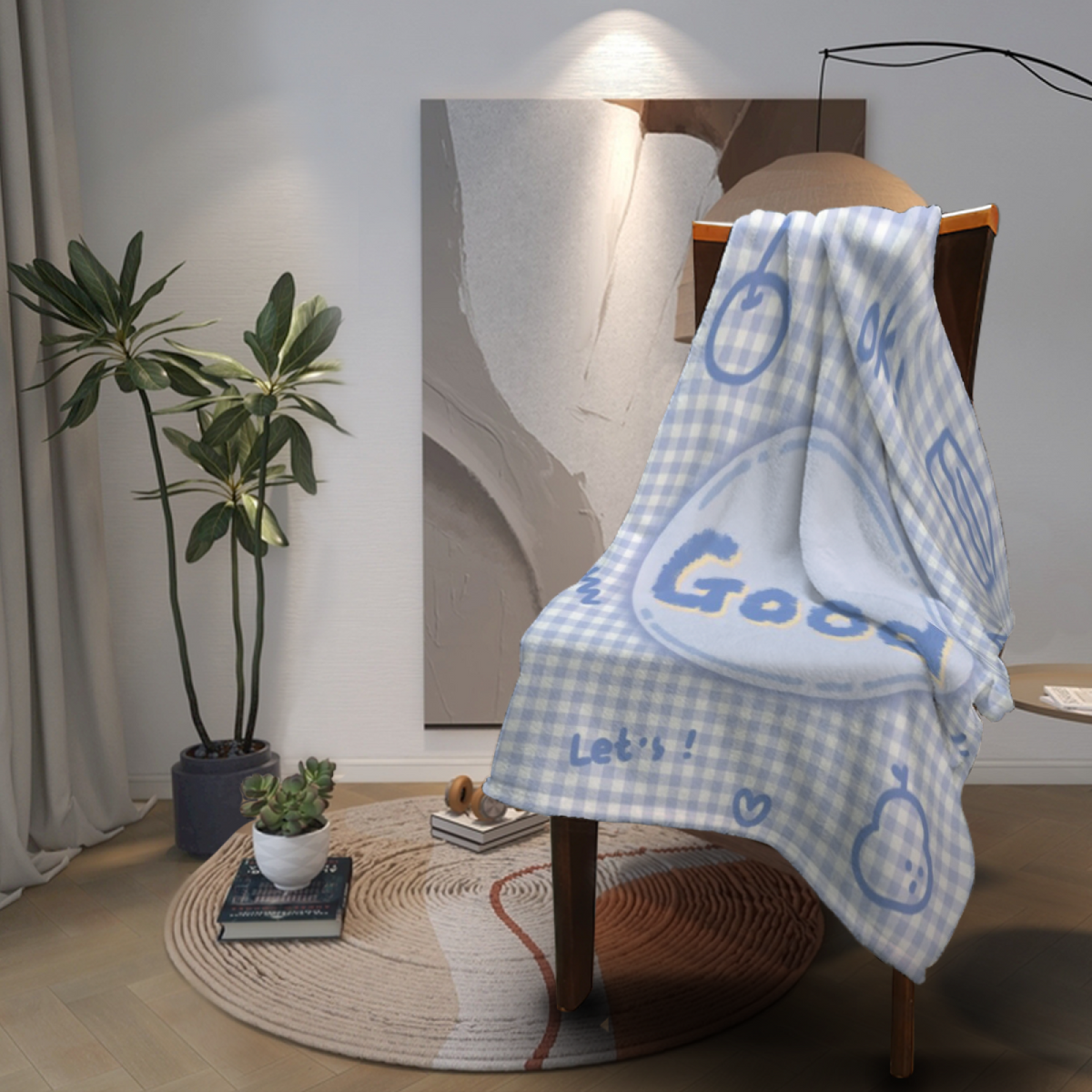 Azure Charm Ivory Art Plush Flannel Throw