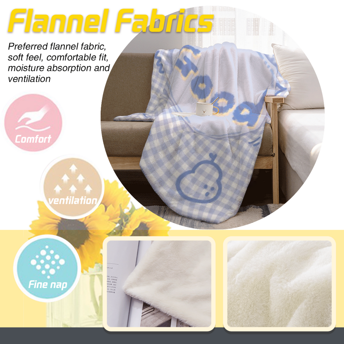 Azure Charm Ivory Art Plush Flannel Throw