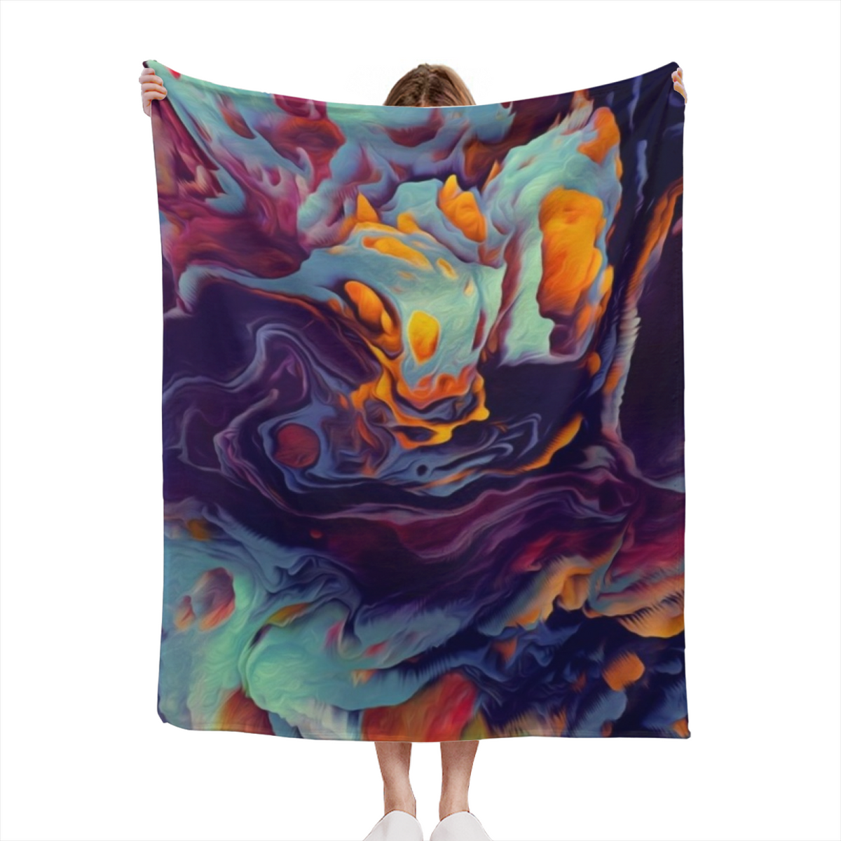 Soft Neutral Cobalt Rhythm Lightweight Flannel Throw