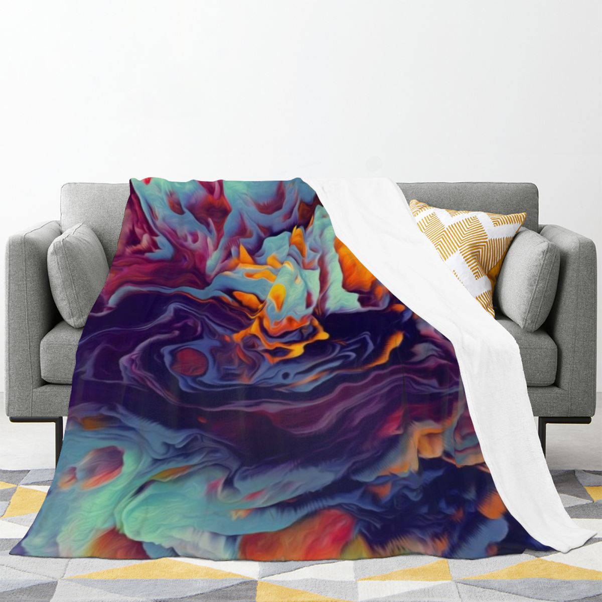 Soft Neutral Cobalt Rhythm Lightweight Flannel Throw