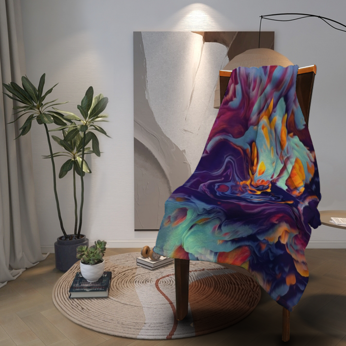 Soft Neutral Cobalt Rhythm Lightweight Flannel Throw