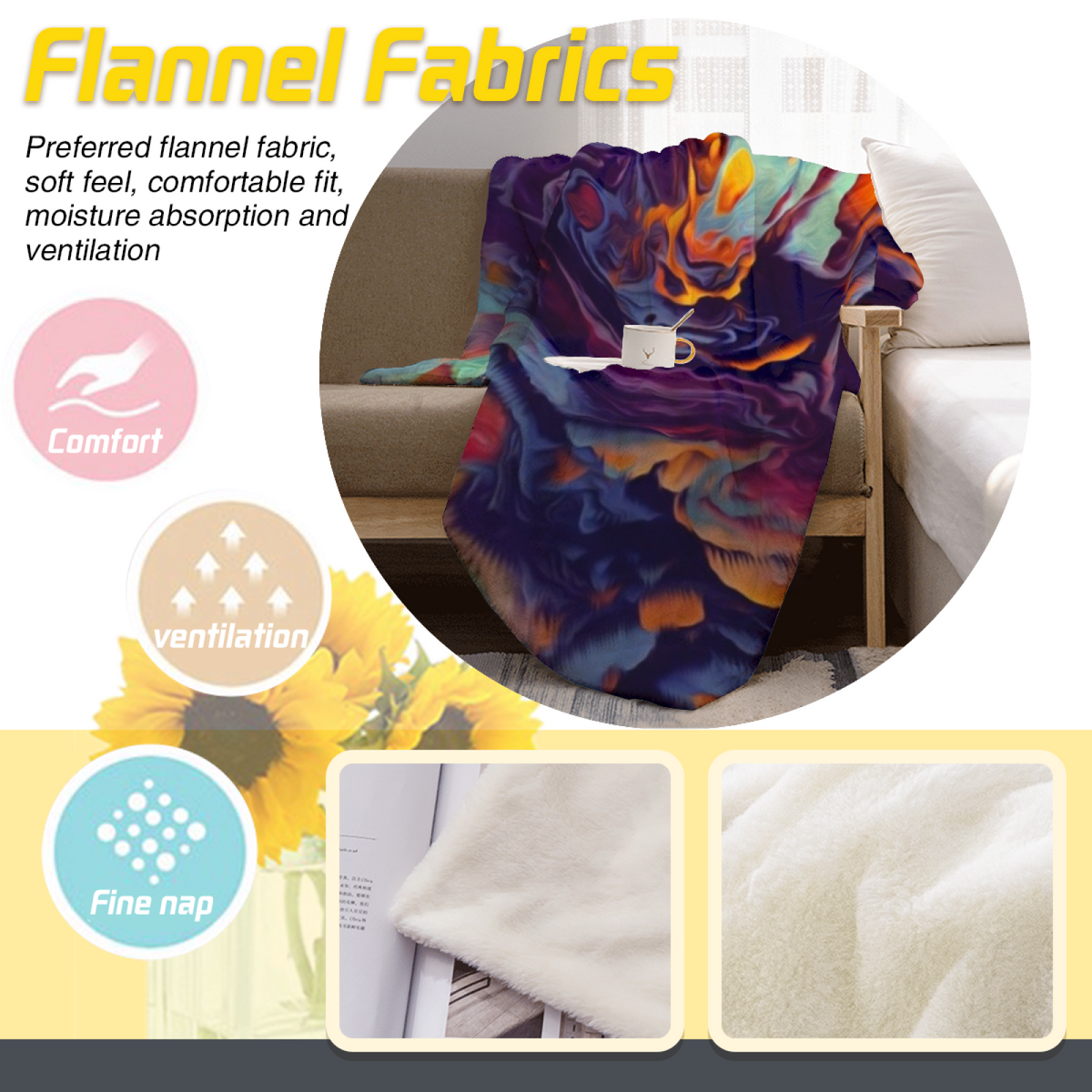 Soft Neutral Cobalt Rhythm Lightweight Flannel Throw