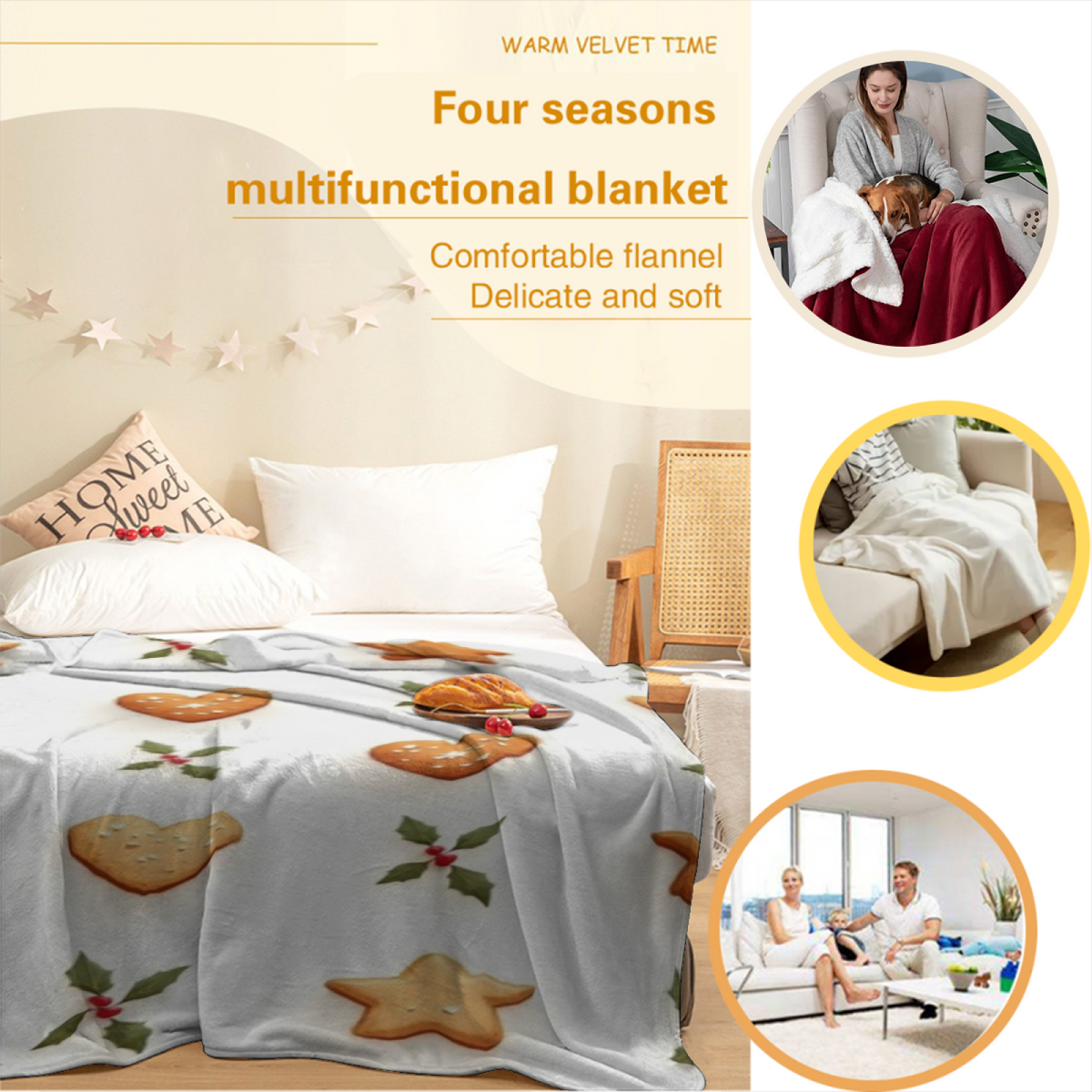 Watercolor Valley Creamy Ivory Art Decorative Flannel Blanket