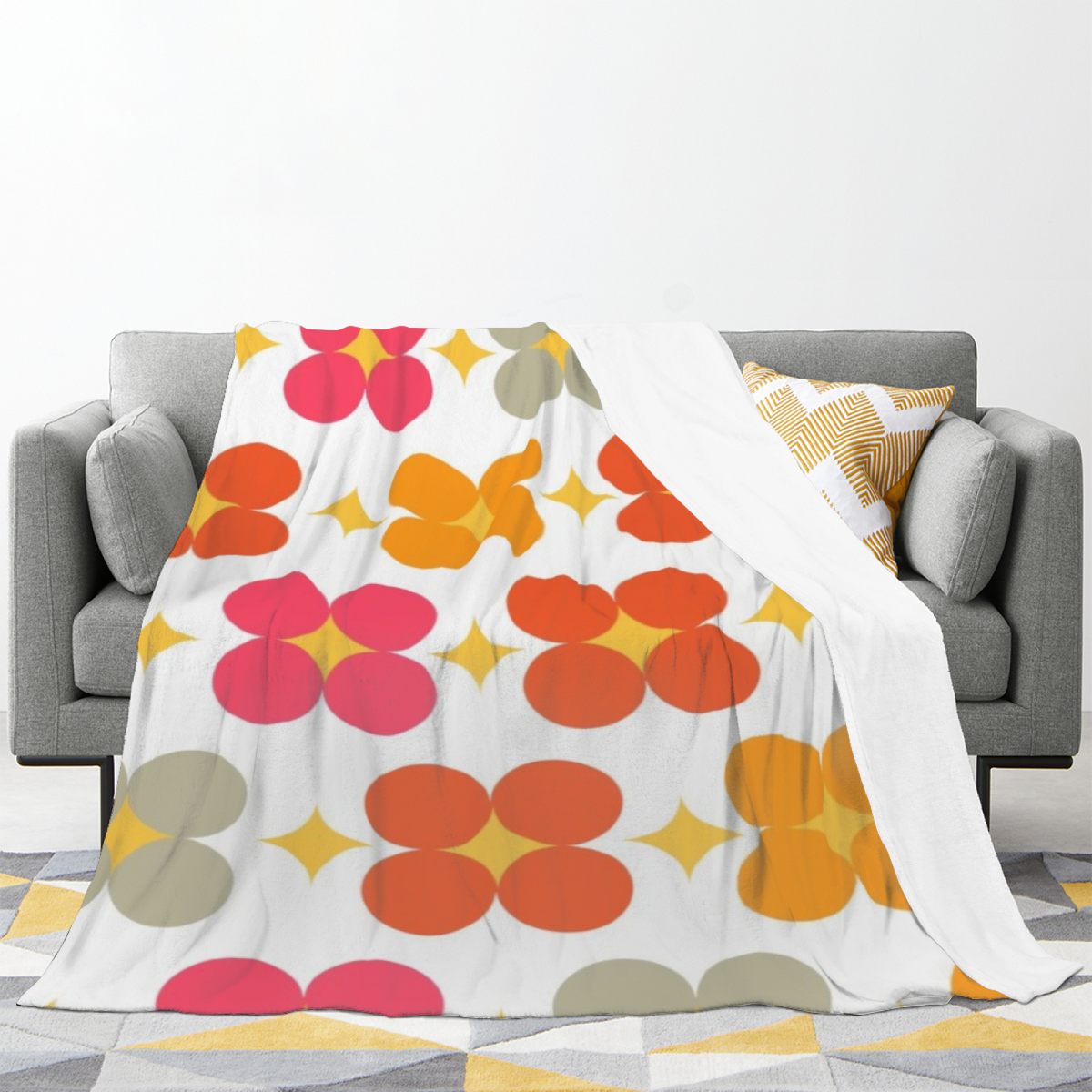 Oceanic Picnic Expressive Print Cozy Flannel Bed Blanket in Dusty Lilac